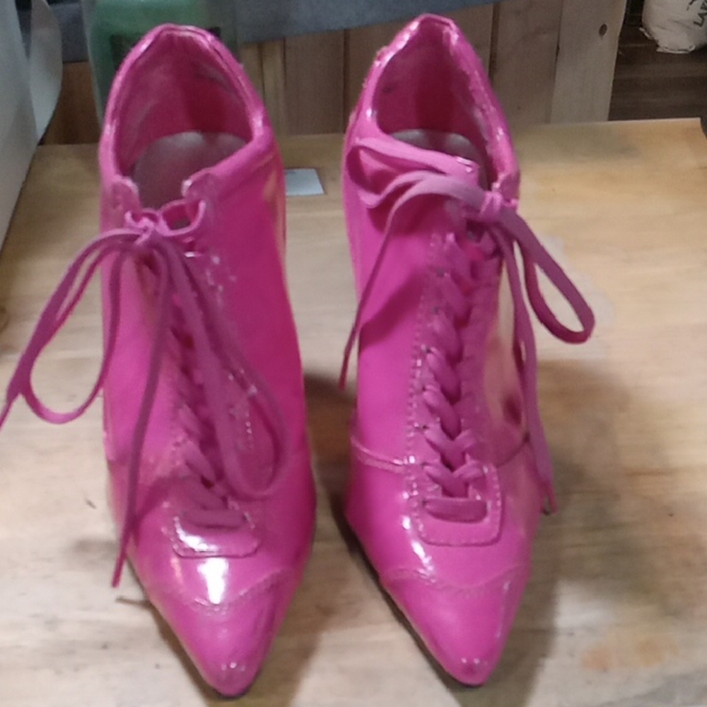 Anna Michelle Pink Lace-Up Heels